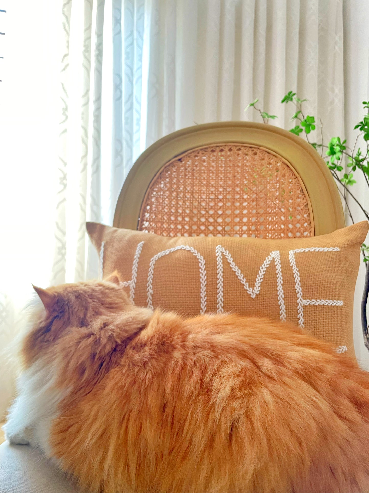 Beige Cushion with 'HOME' Letters Embroidery