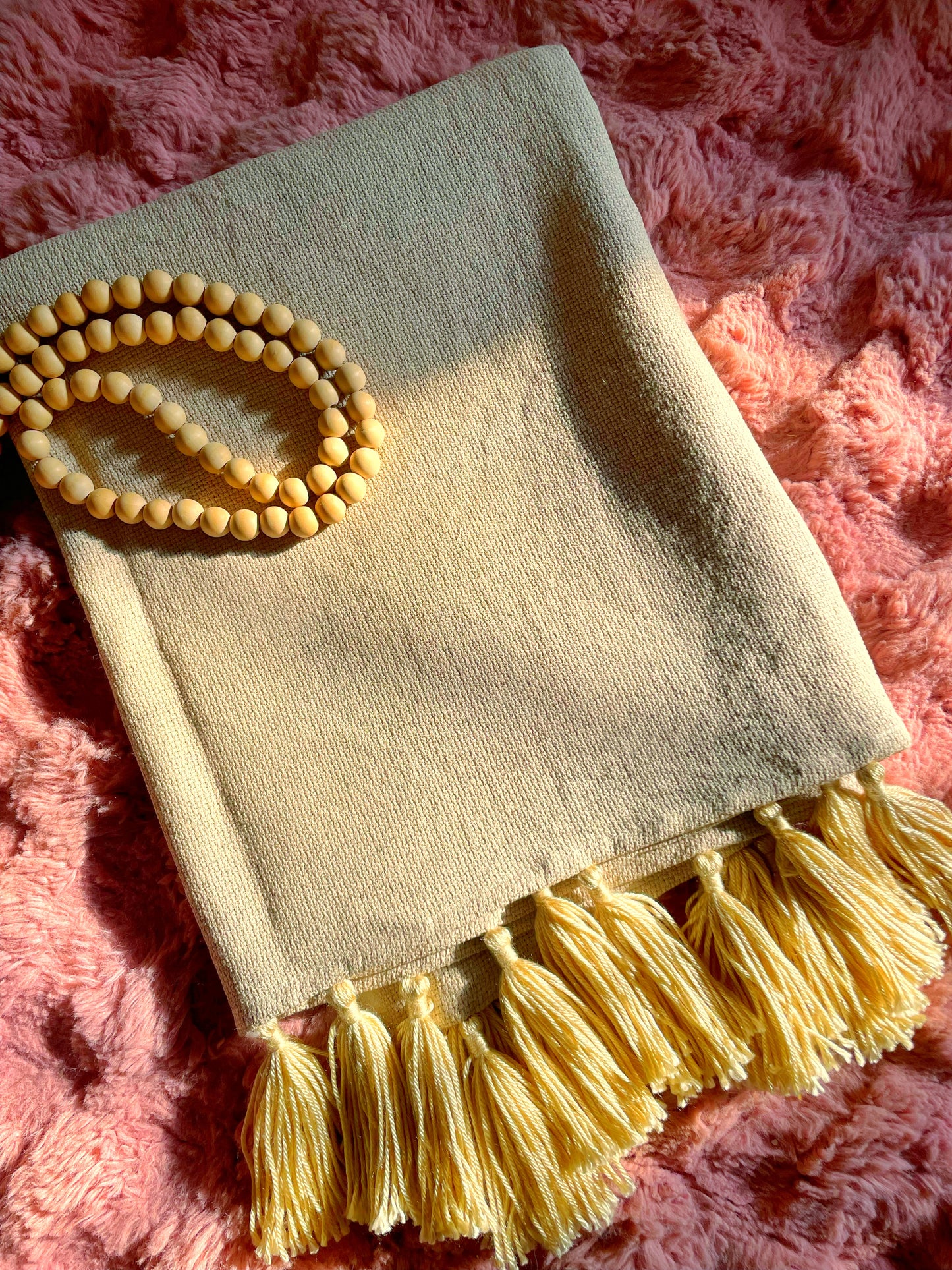 Beige Throw Blanket with Beige Tassels