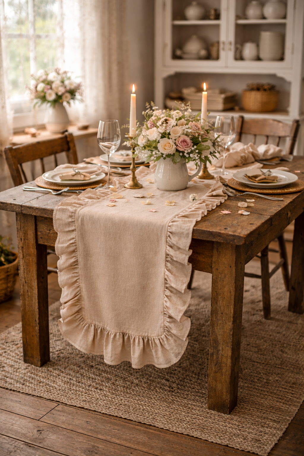 Ruffle Table Runner (Beige)