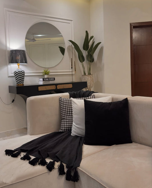 Black Throw Blanket with Black Tassels