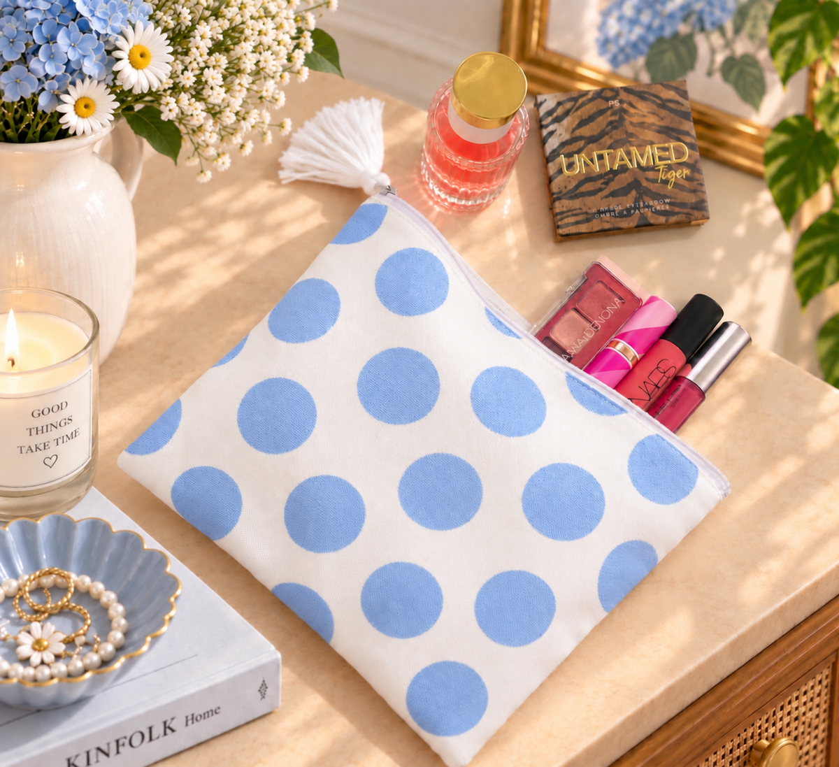 Blue Polka Makeup Pouch