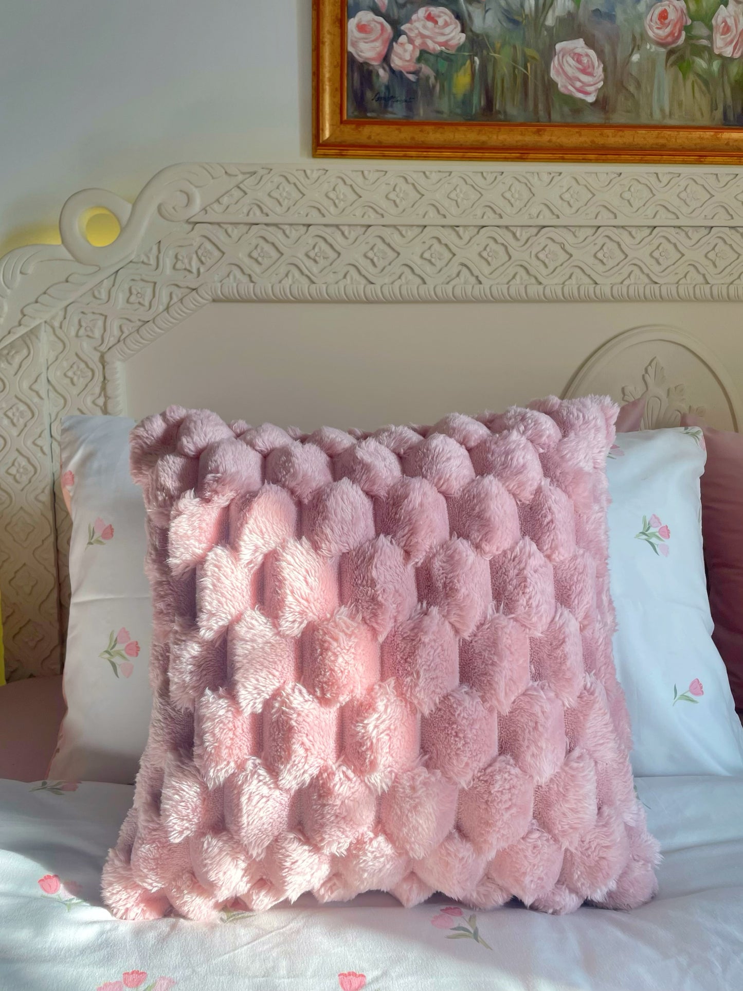 Boho Tufted Cushion (Light Pink)