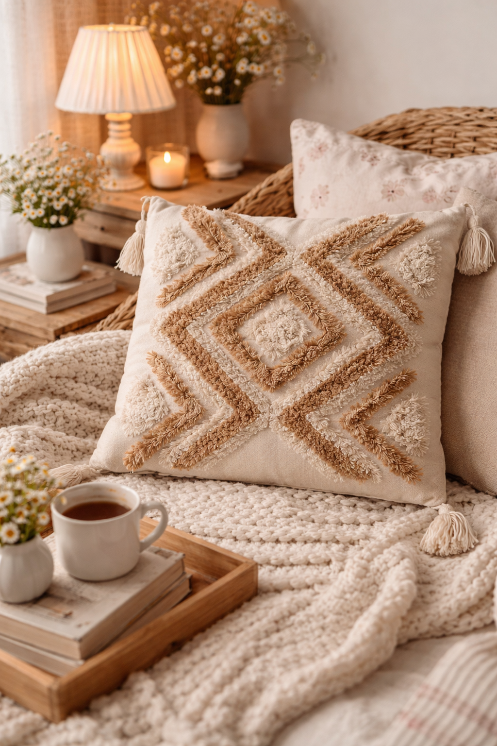 Boho Tufted Cushion (Beige)