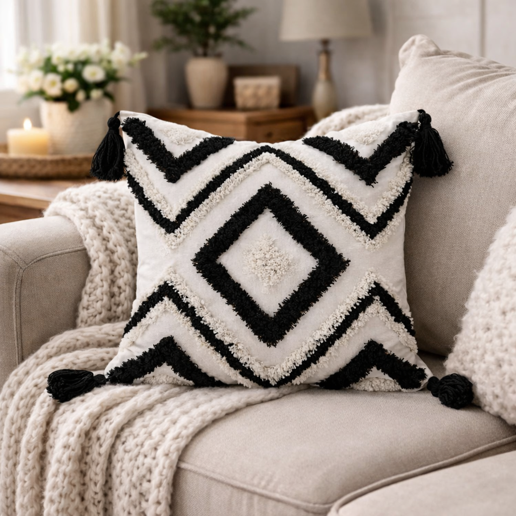 Boho Tufted Cushion (Black)