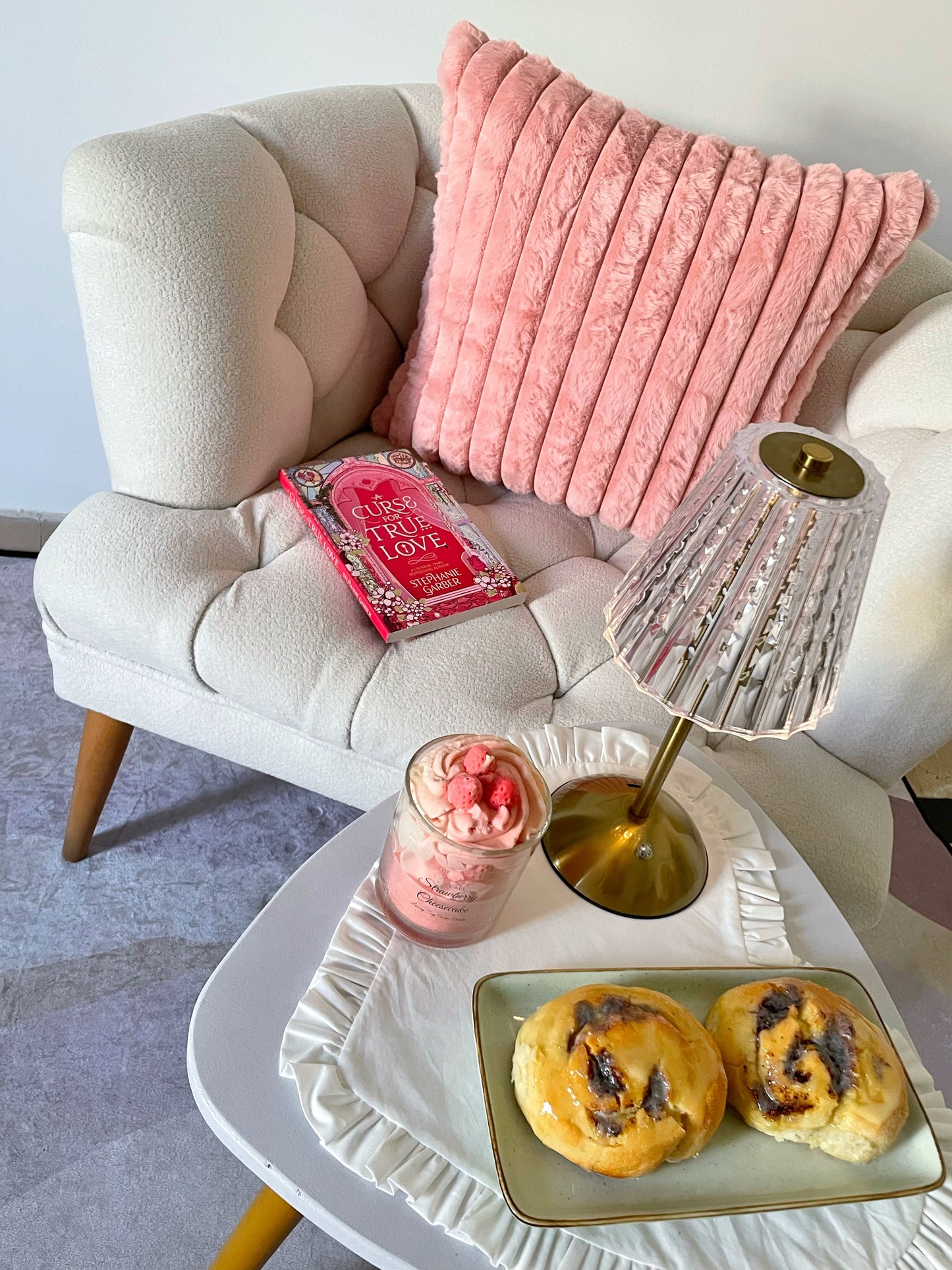 Boho Tufted Cushion (Pink Stripes)