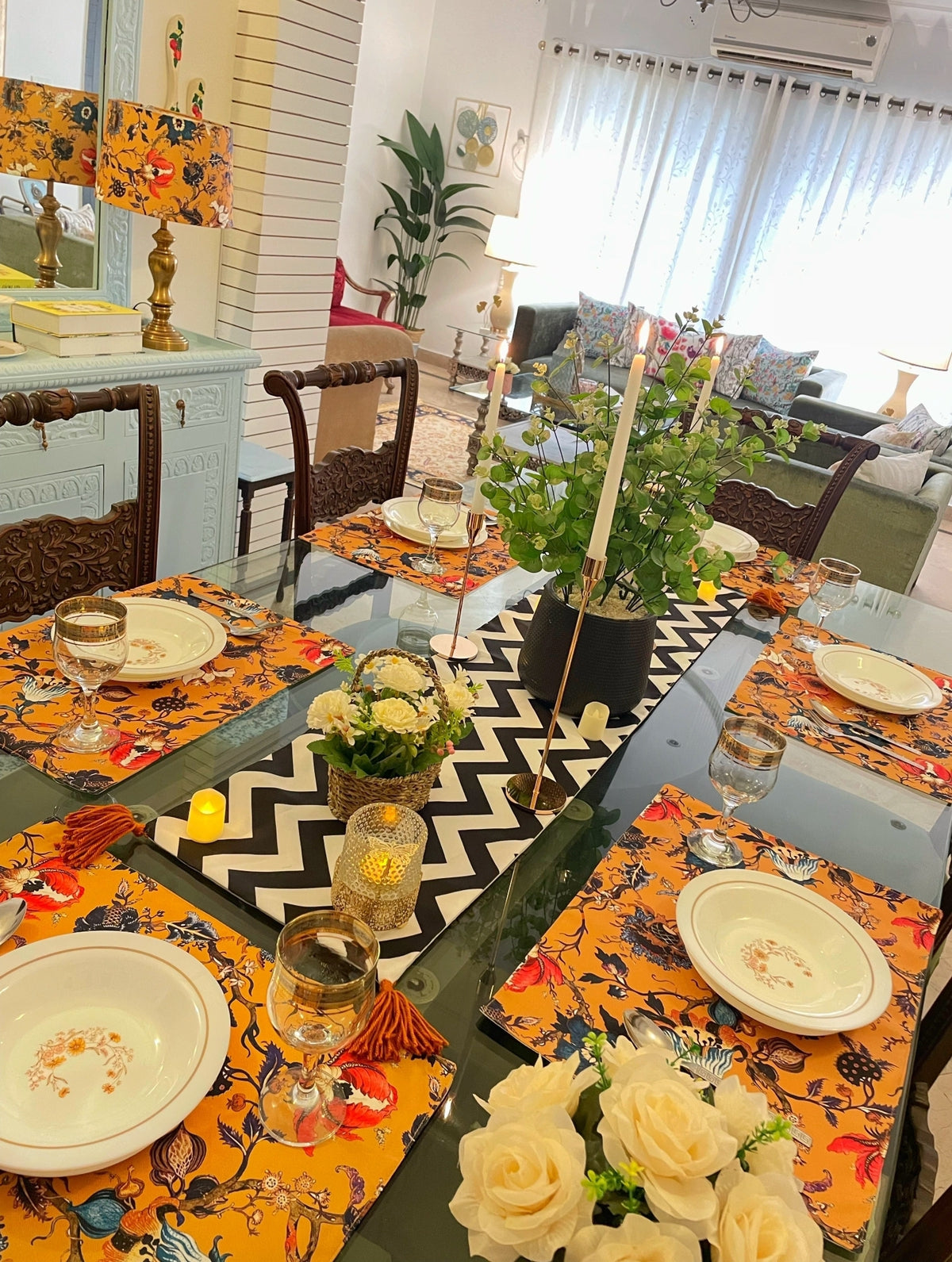 Chevron Yellow Table Linen Set