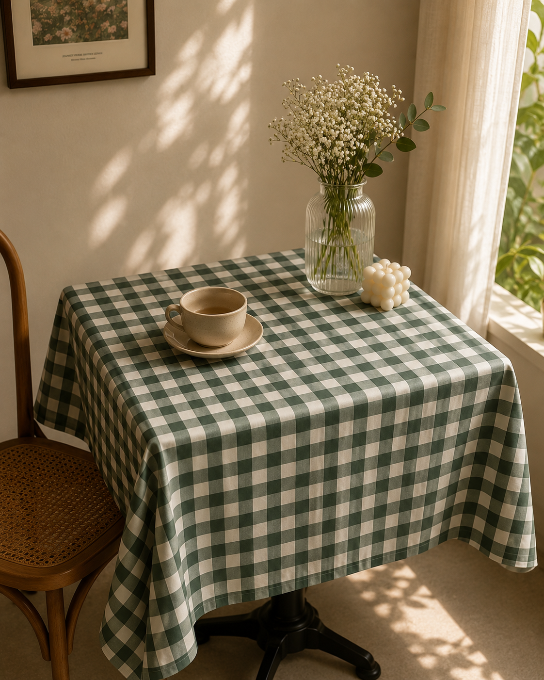 Dark Green Gingham Tablecloth
