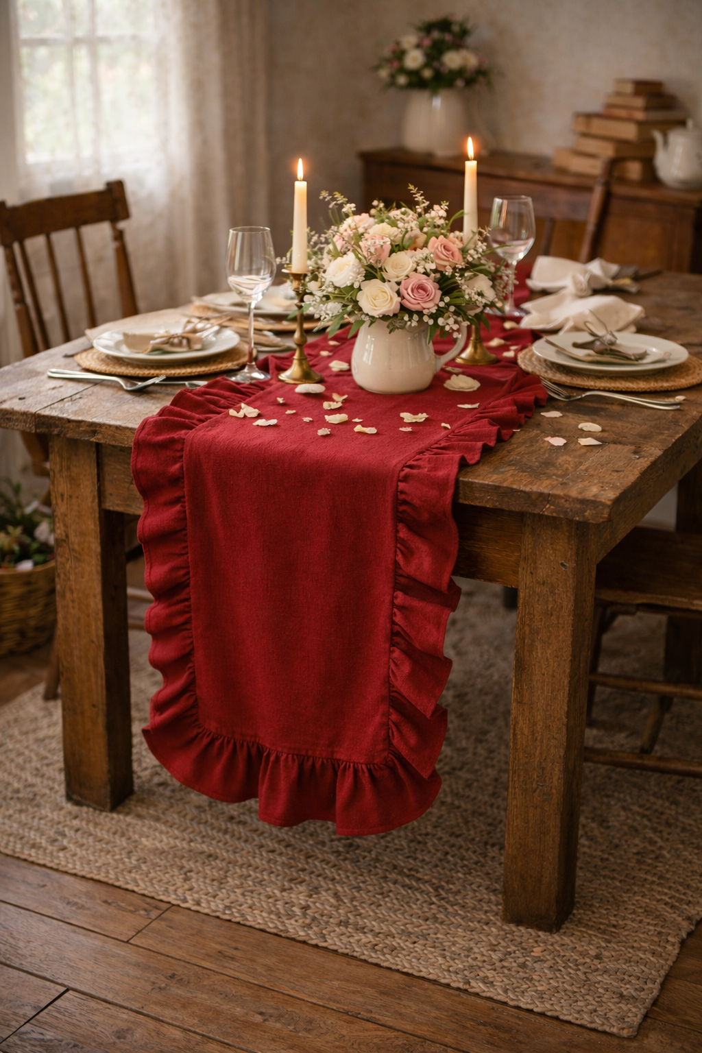 Ruffle Table Runner (Deep Red)