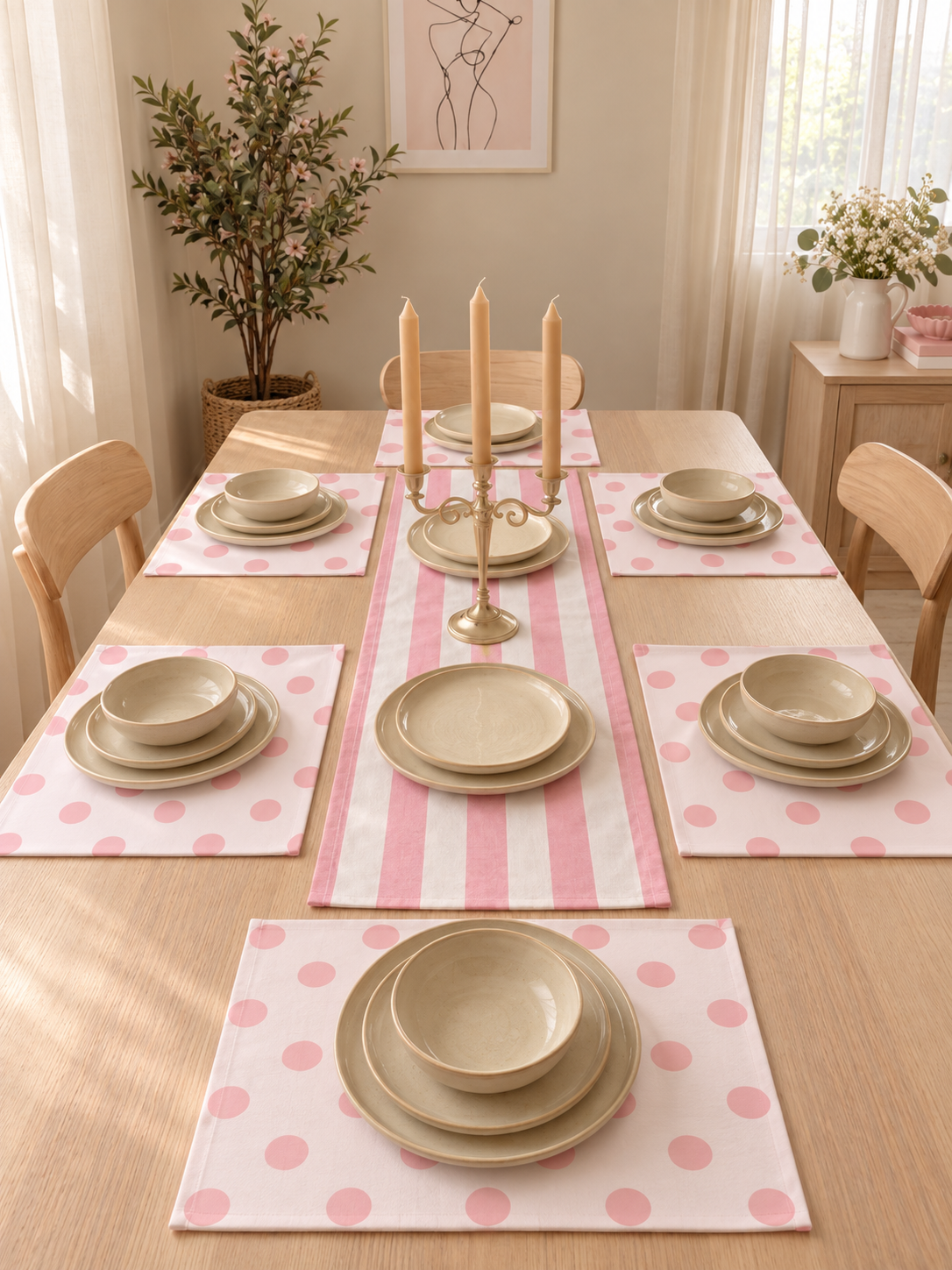 Grace - Pink Polka Table Linen Set