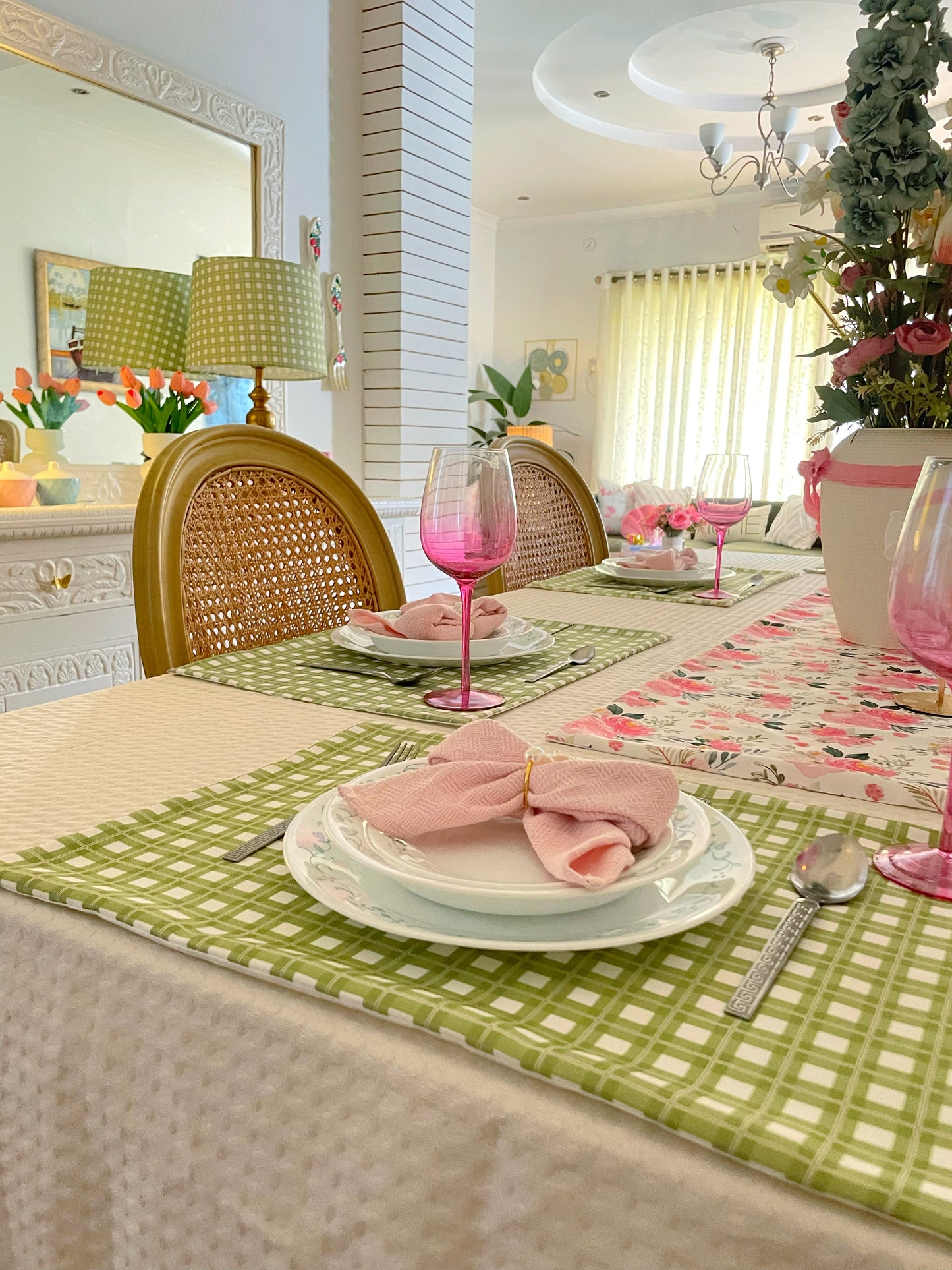 Hana - Green Chequered Table Linen Set