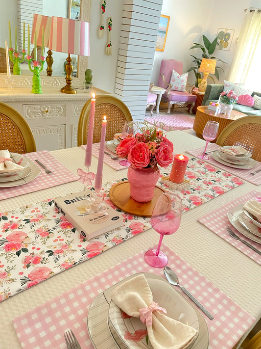 Hana - Pink Gingham Table Linen Set