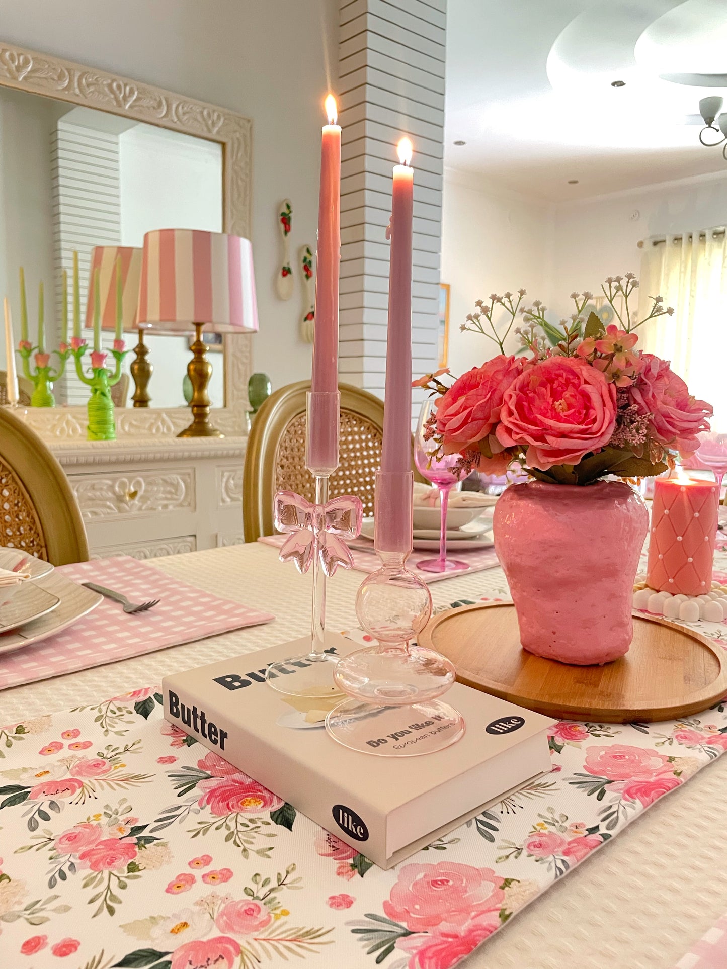 Hana - Pink Gingham Table Linen Set