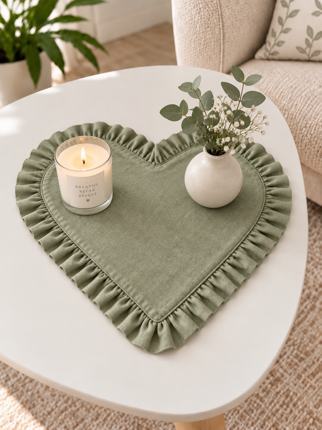 Heart Frilled Mat (Sage Green)