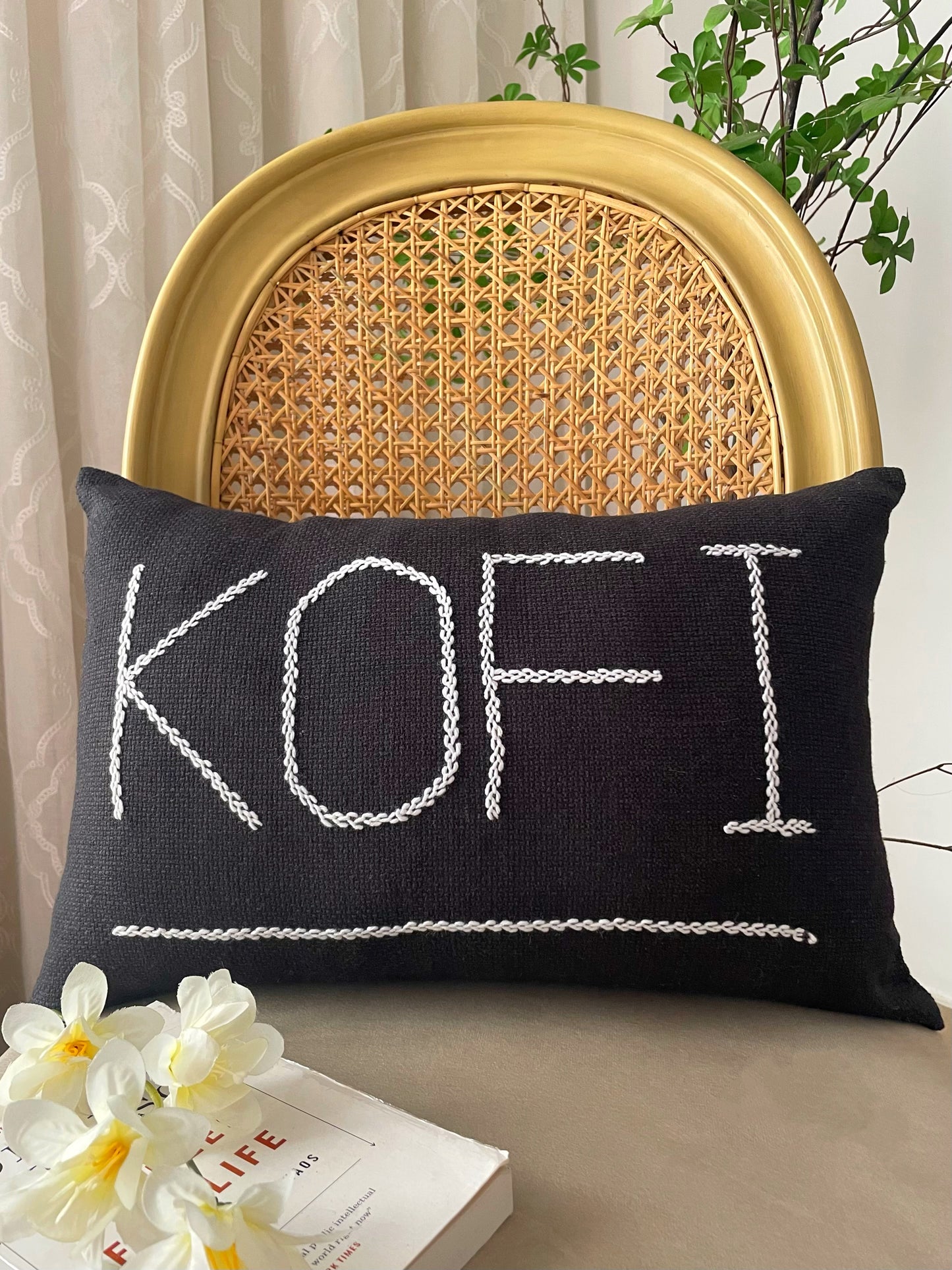 Personalized KOFI Embroidered Cushion (Black)