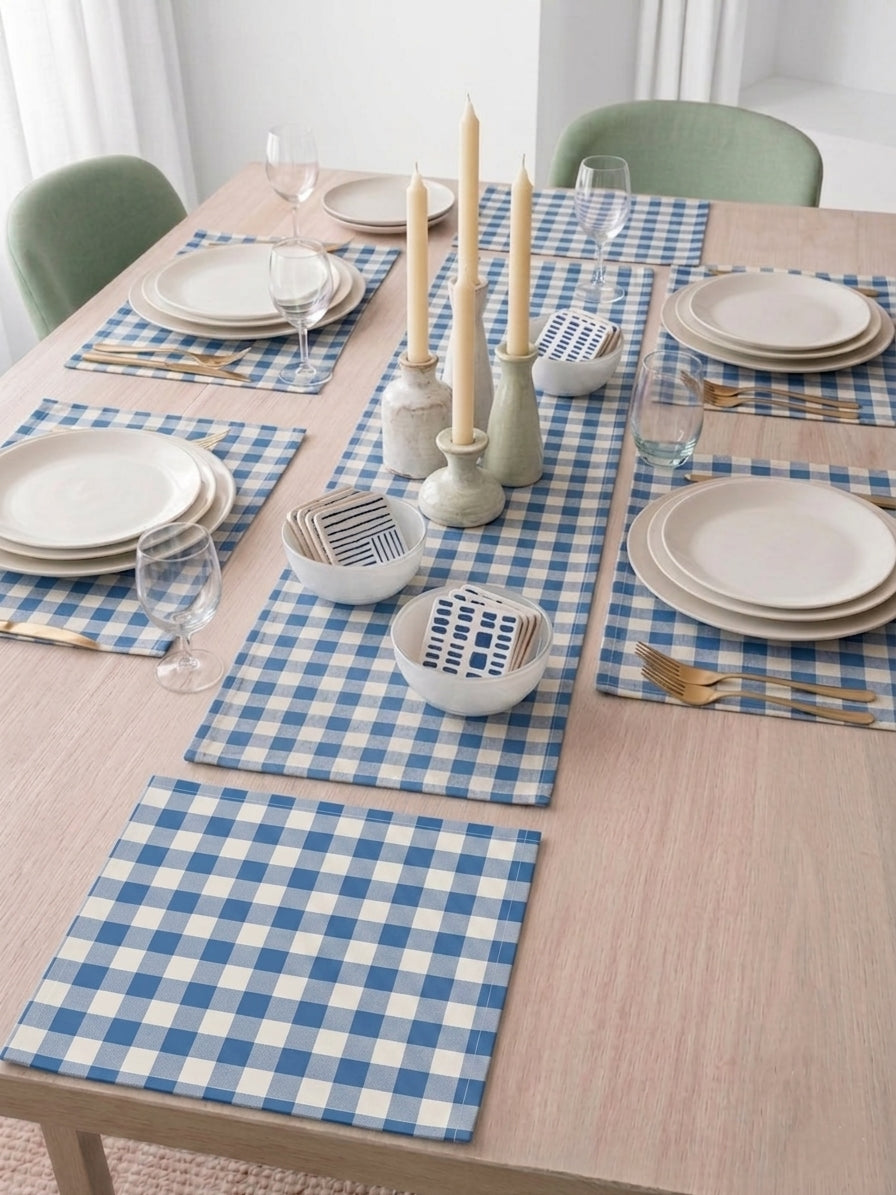 Light Blue Gingham Table Linen Set