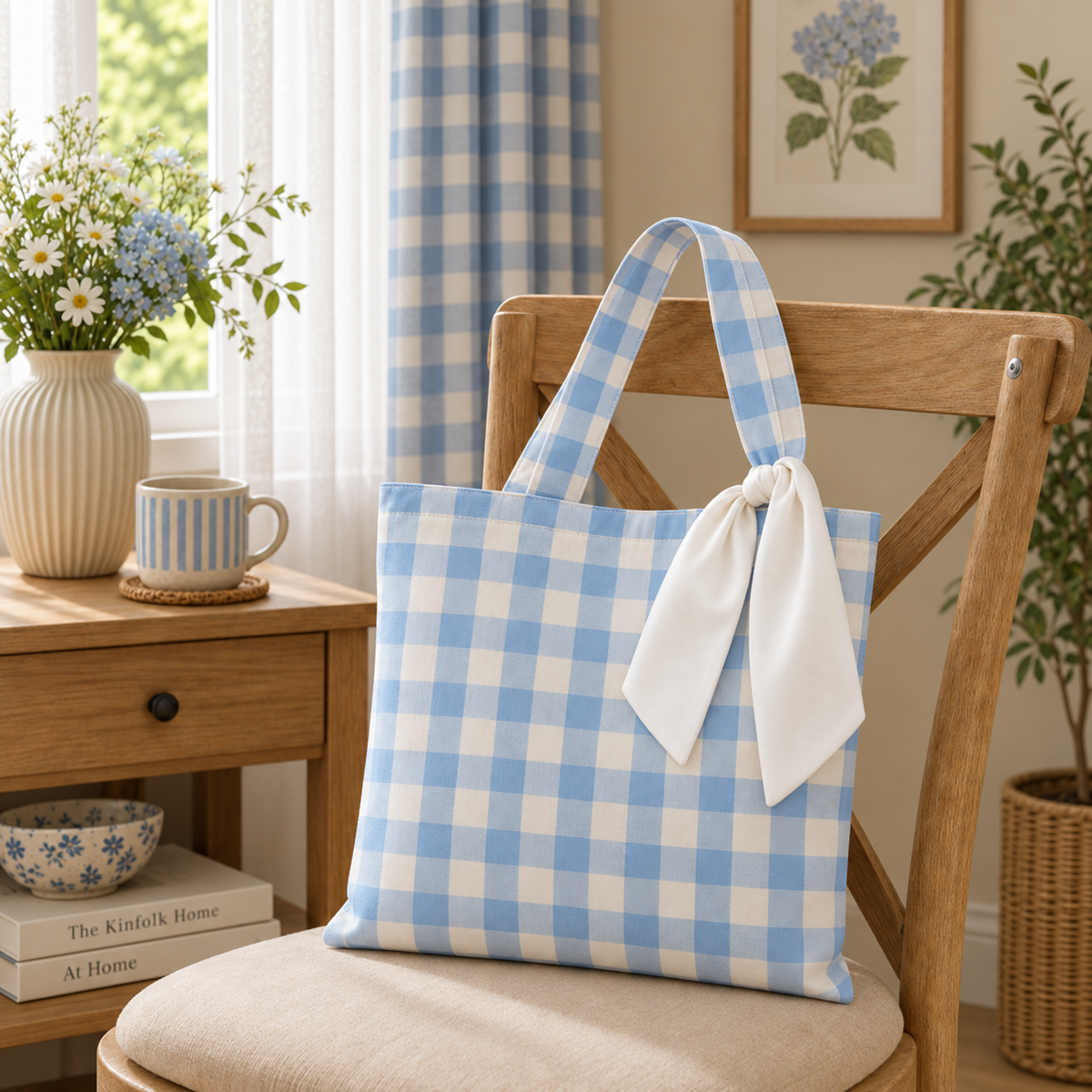 Light Blue Gingham Tote Bag
