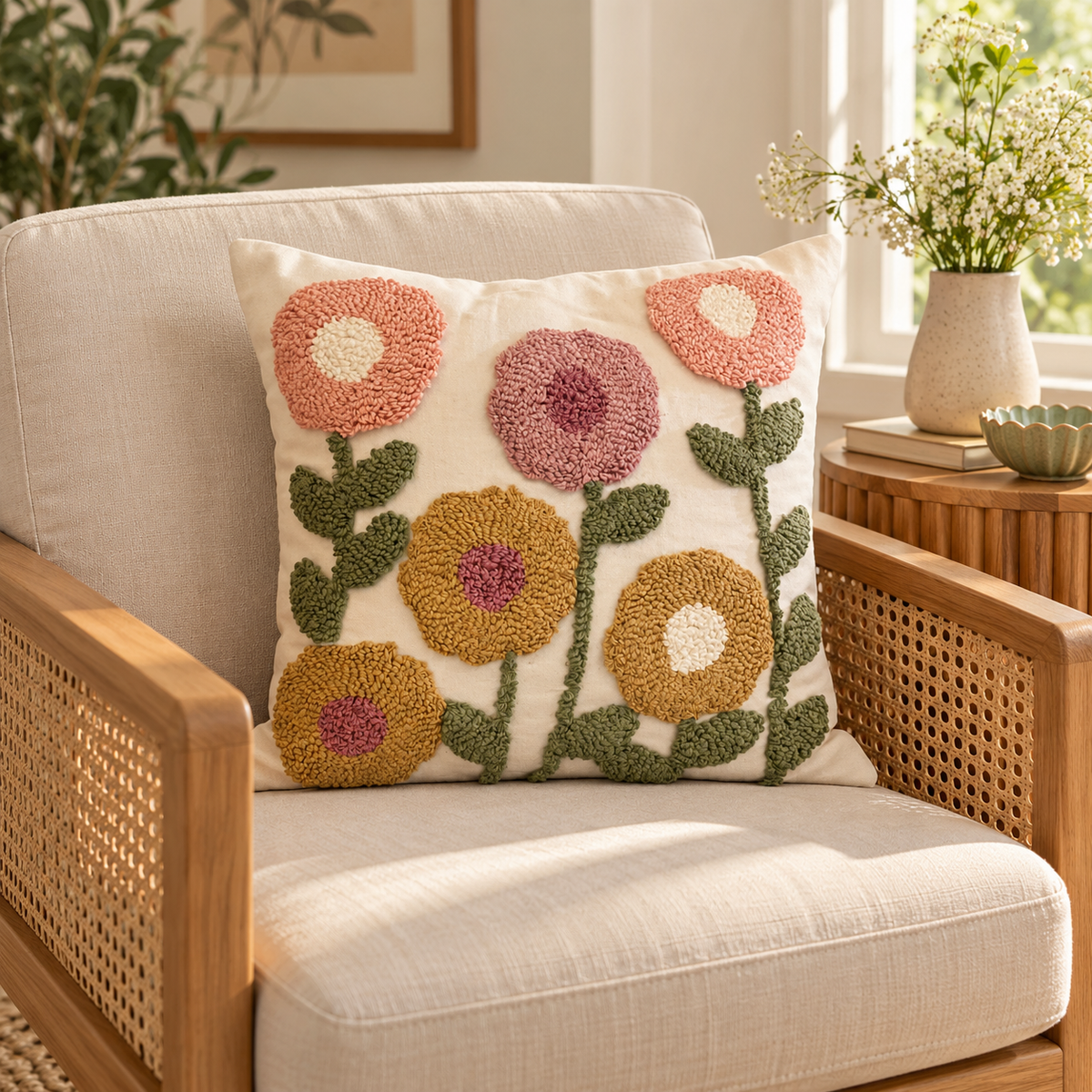Textured Floral Cushion (Marigold)