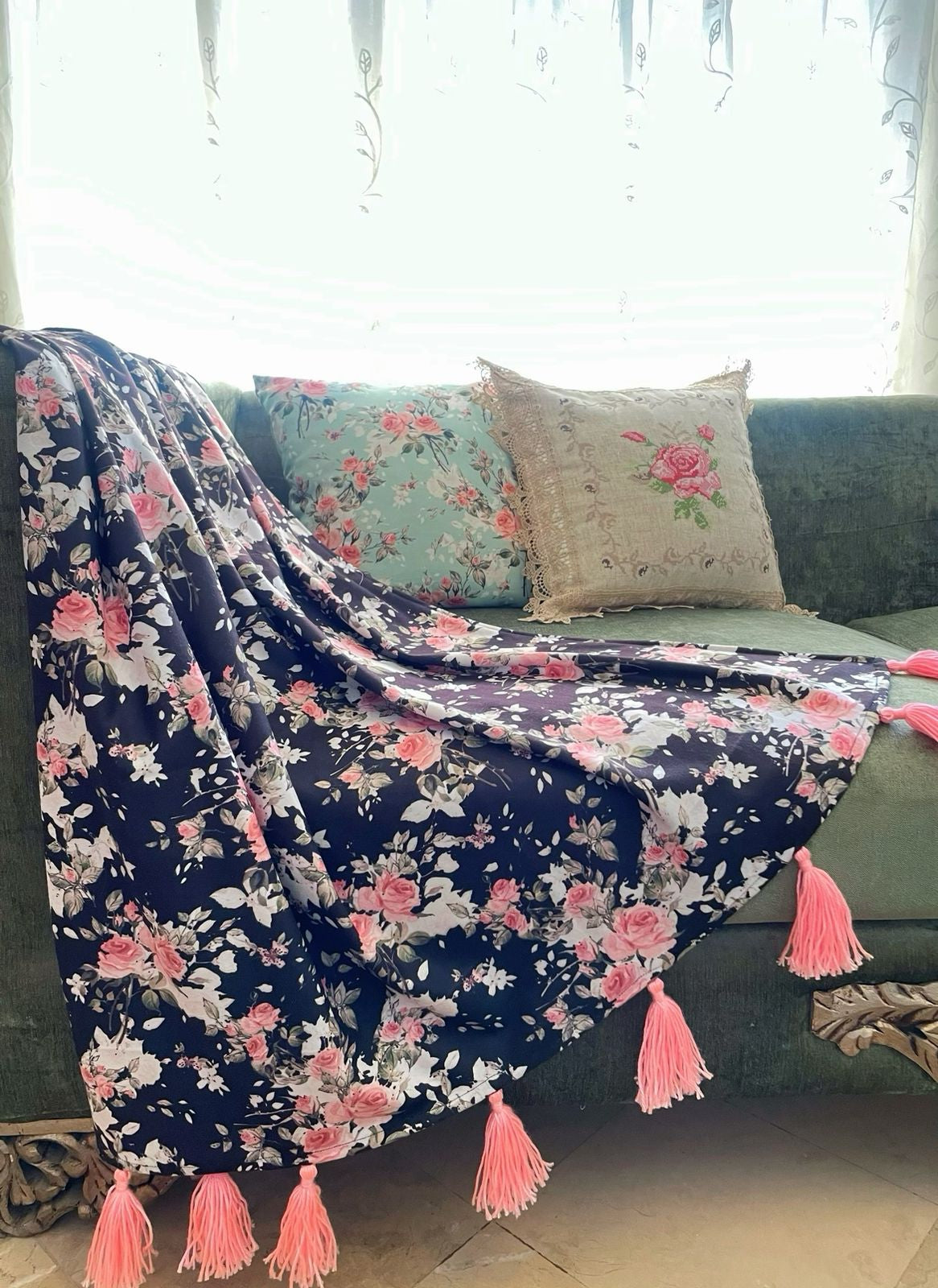 Midnight Roses Throw Blanket