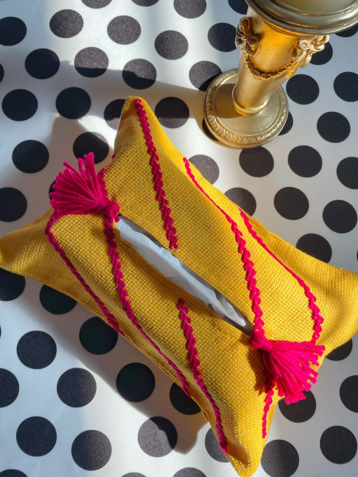 Mustard Embroidered Tissue Box Cover