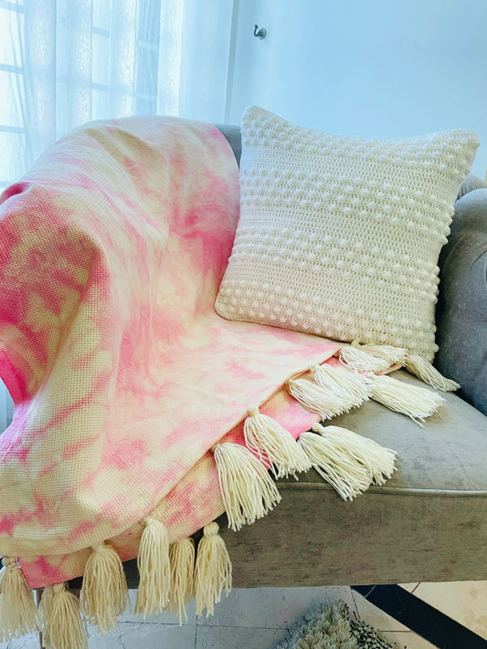 Off-White & Pink Tie-Dyed Throw Blanket