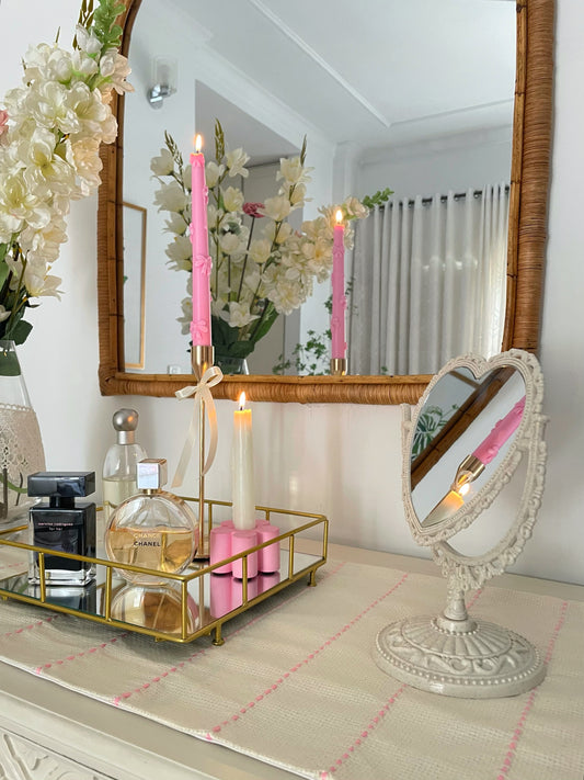 Off-white Textured Table Runner with Pink Embroidery