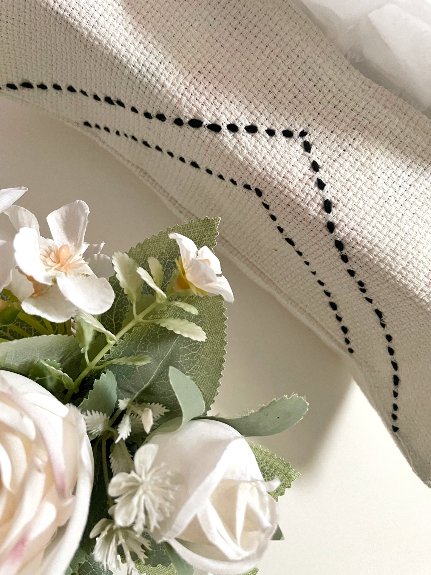 Off-white Tissue Box Cover with Black Embroidery