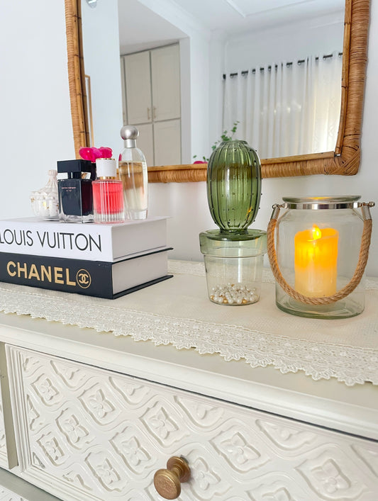 Off white Table Runner with Crochet Lace