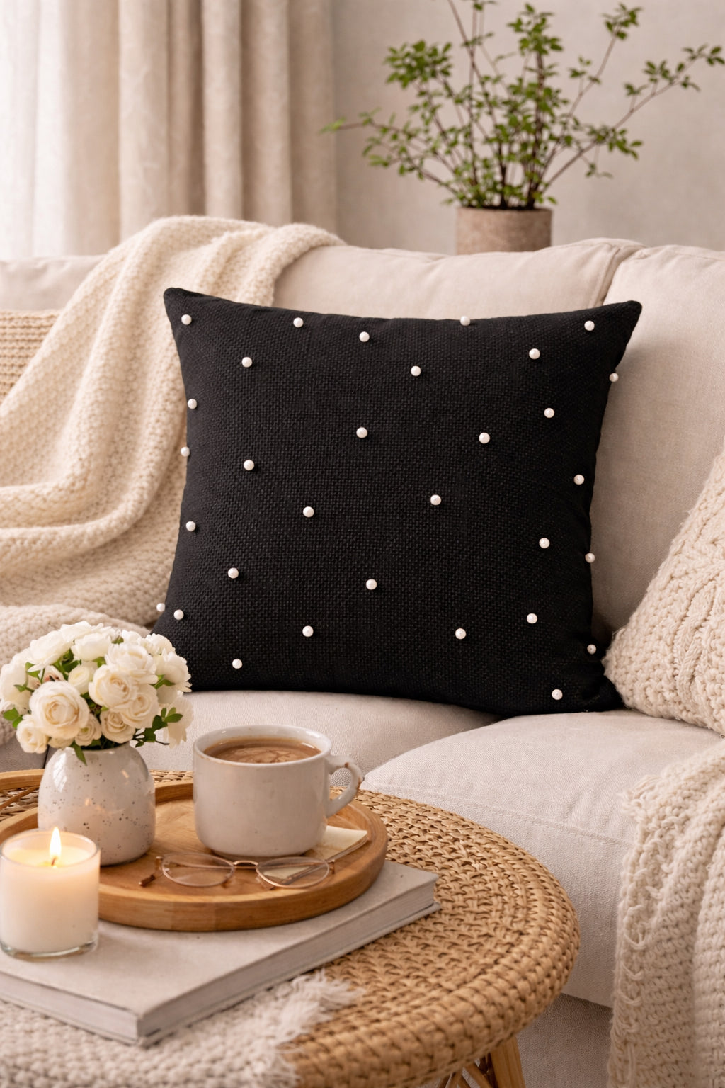 Pearls Cushion (Black)