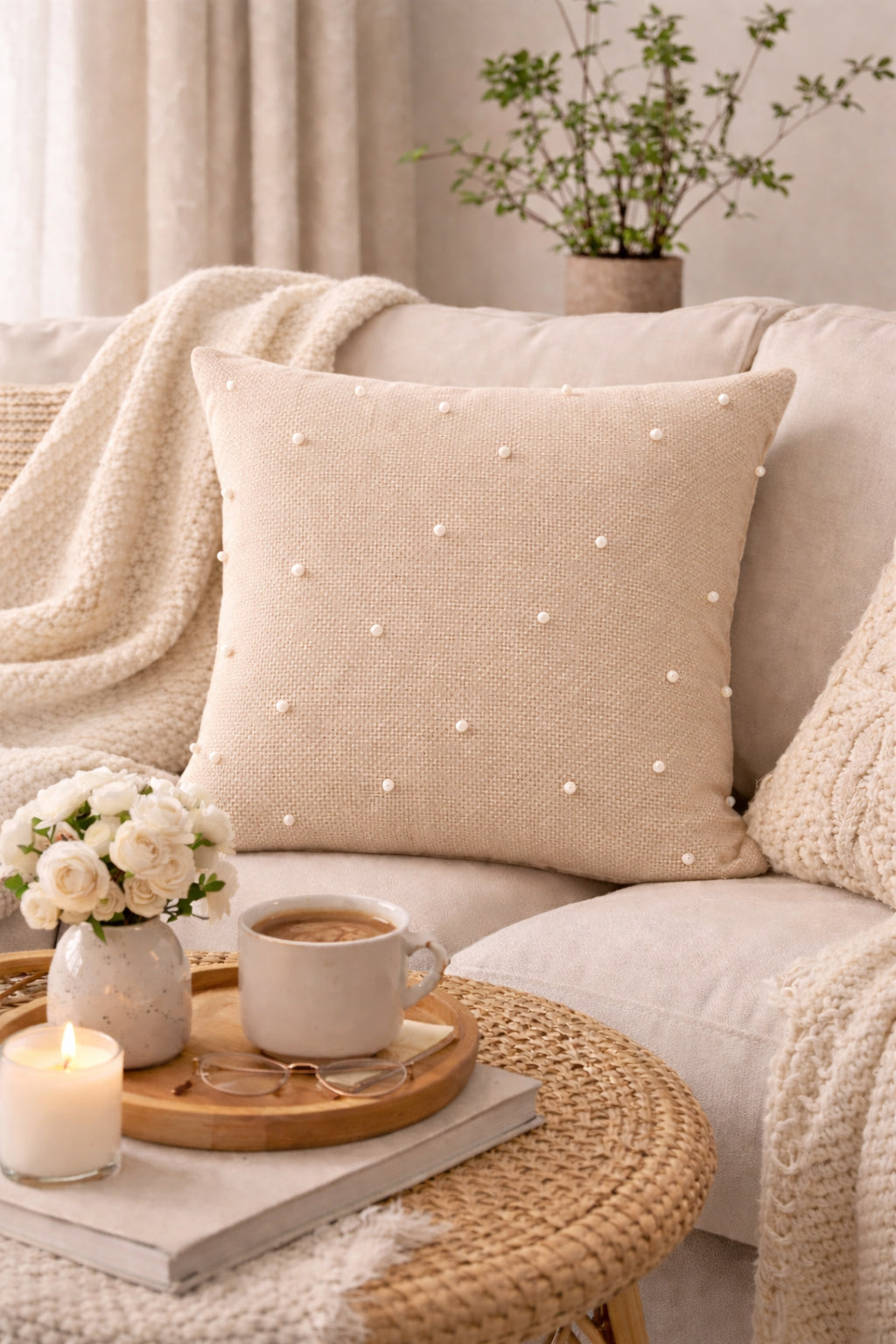 Pearls Cushion (Beige)