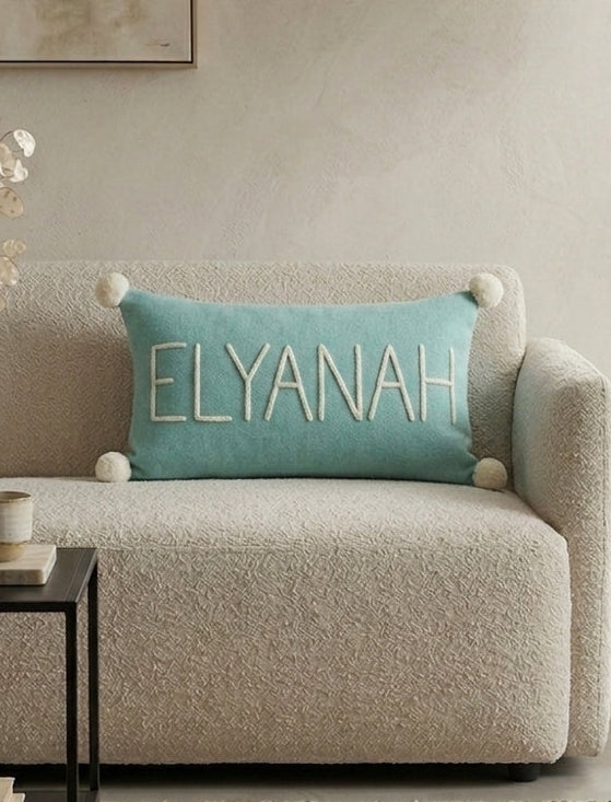 Personalized Name Embroidered Cushion (Aqua)