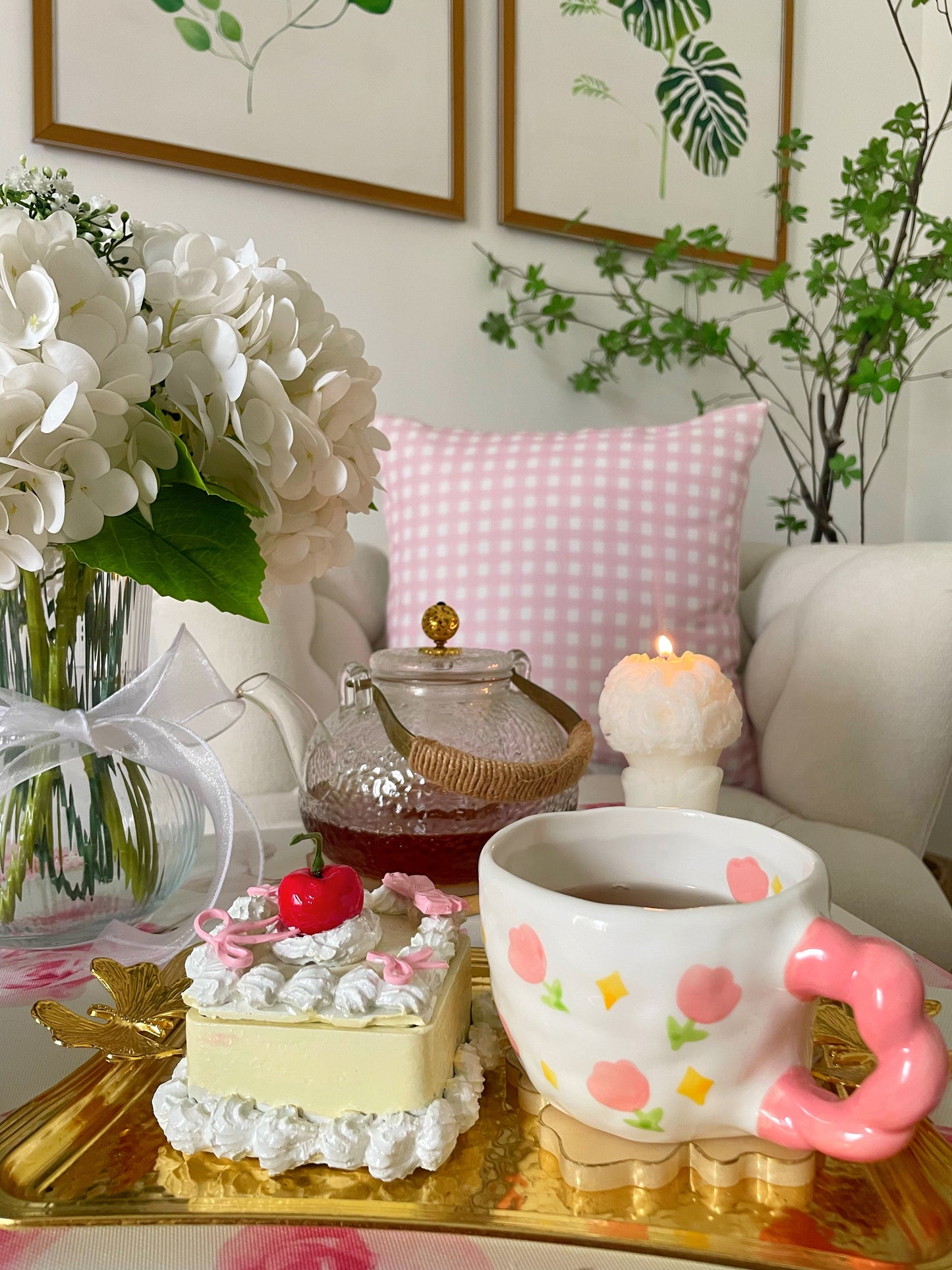 Pink Gingham Cushion