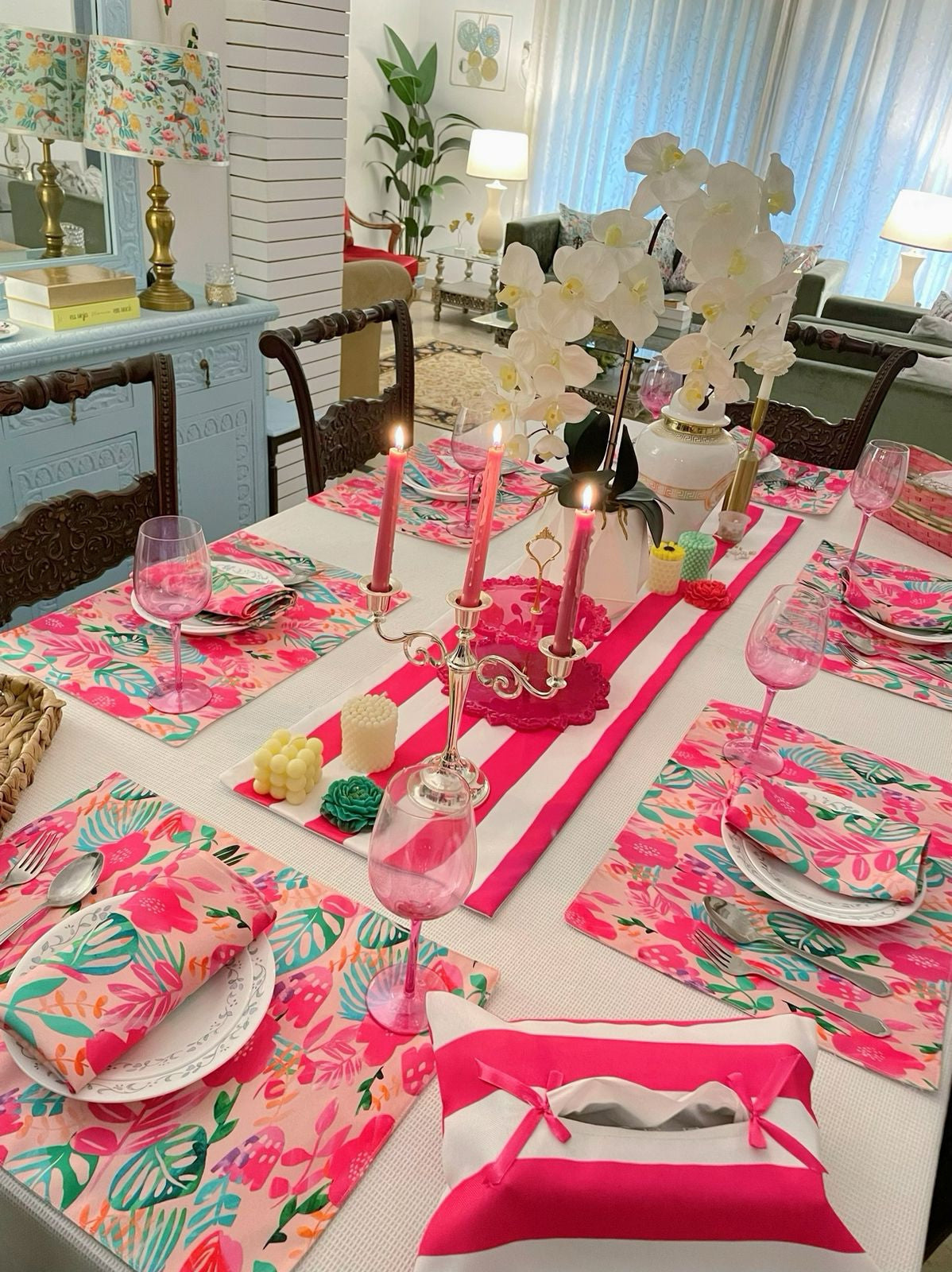 Pink Blend Tropical Table Linen Set