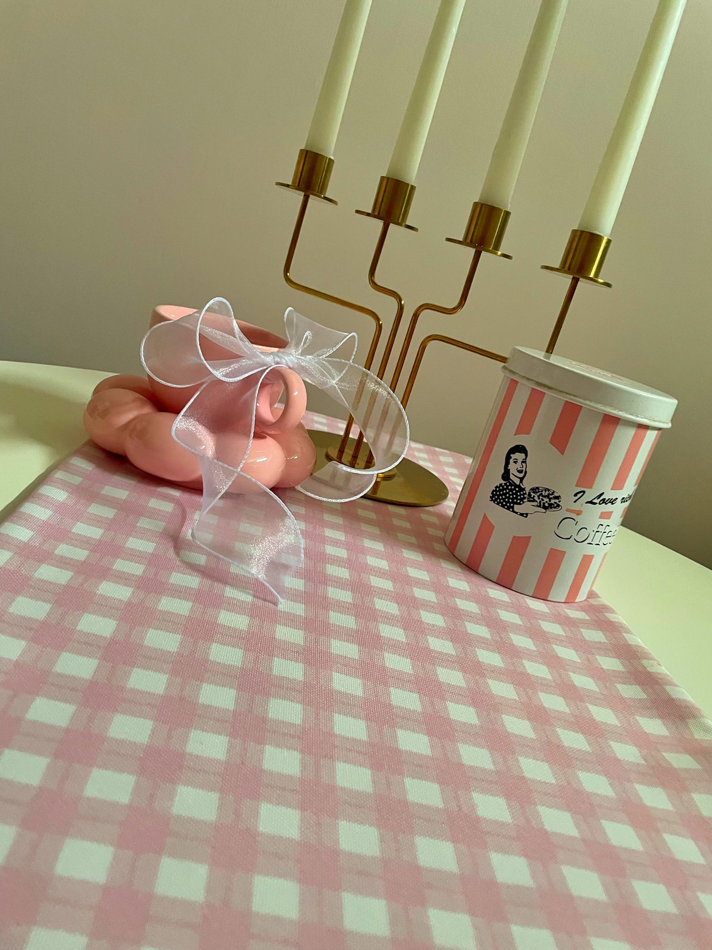 Pink Gingham Table Runner