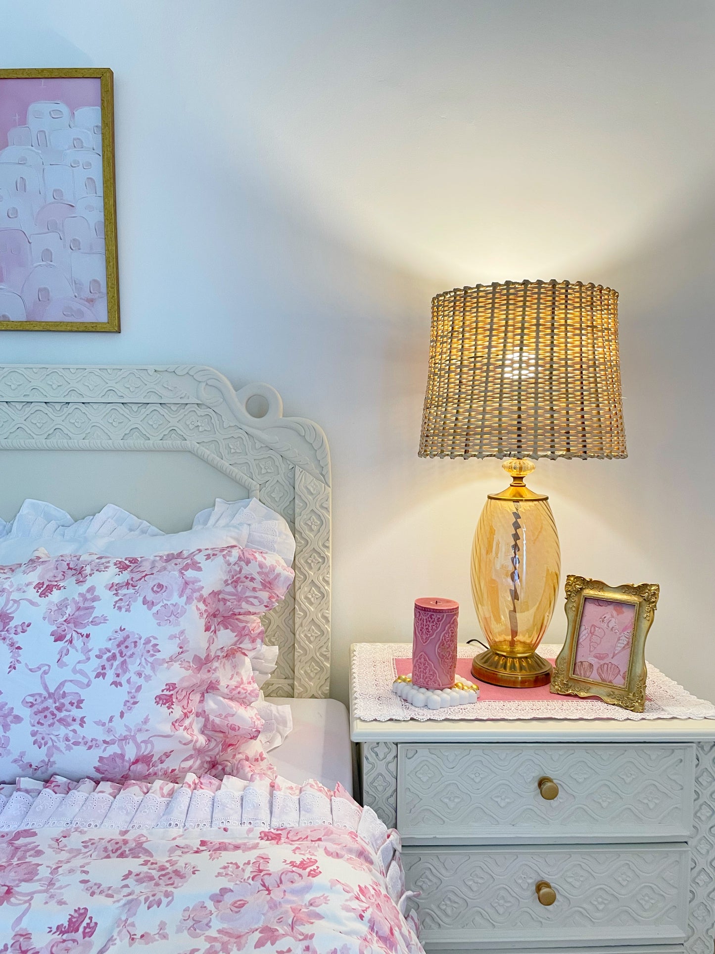 Pink Table Mat with Crochet Lace