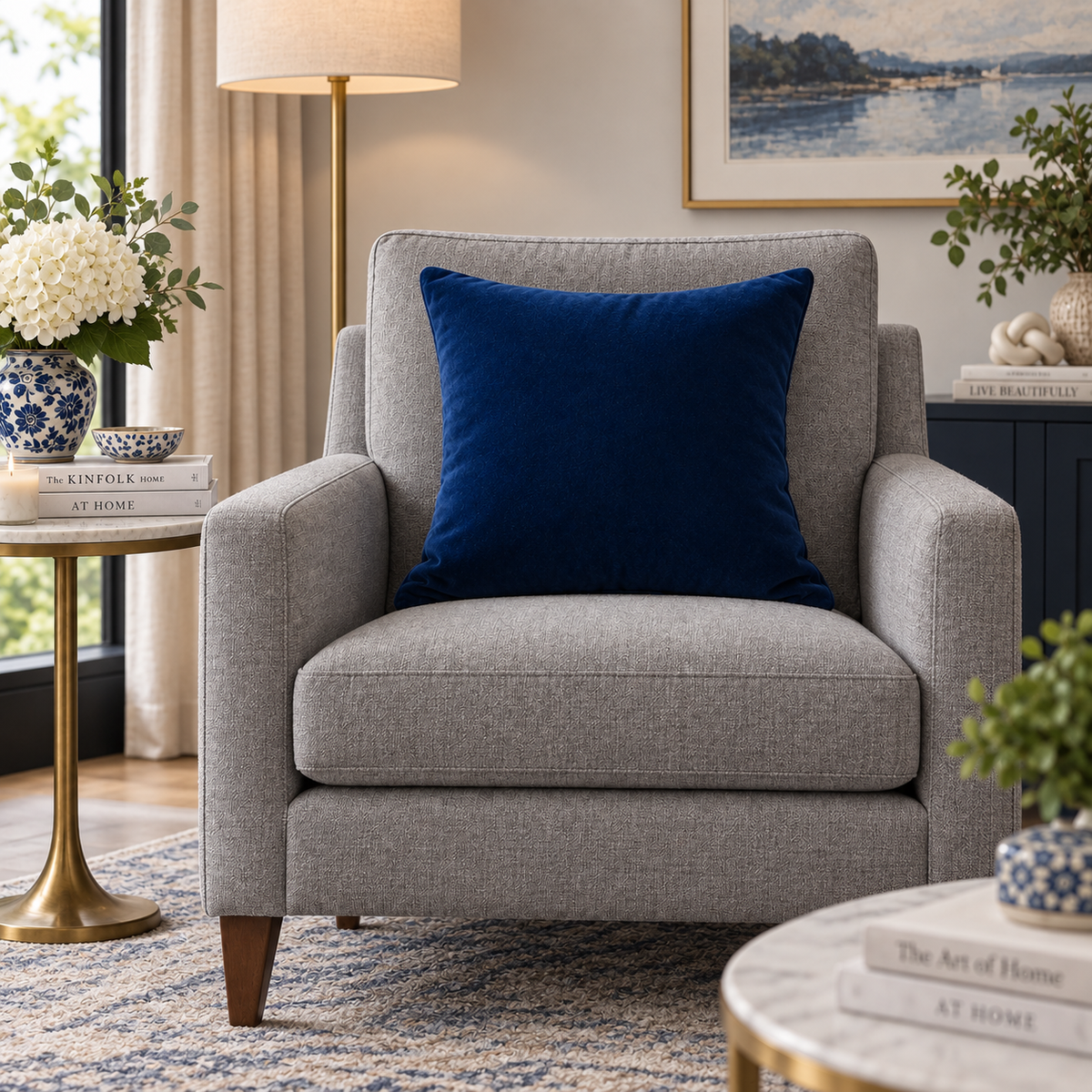 Plain Dark Blue Velvet Cushion