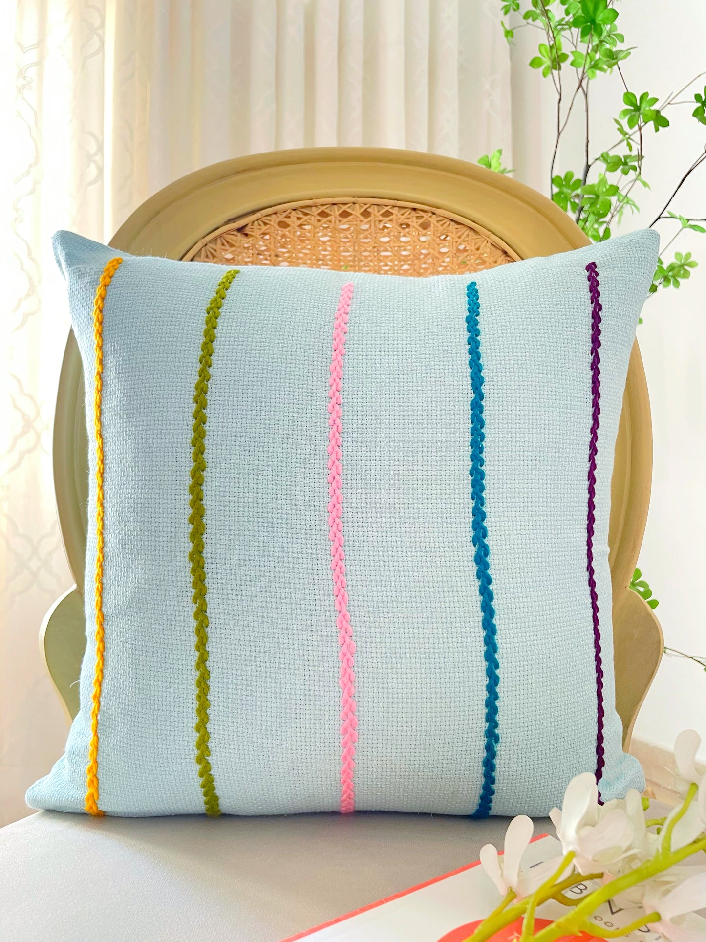 Powder Blue Embroidered Cushion