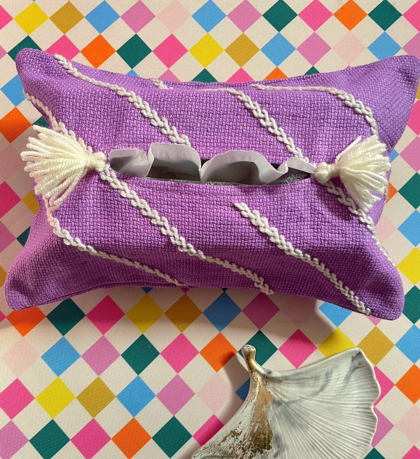 Purple Embroidered Tissue Box Cover