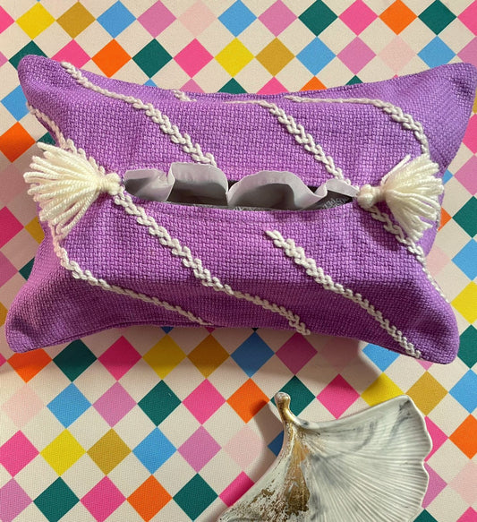 Purple Embroidered Tissue Box Cover