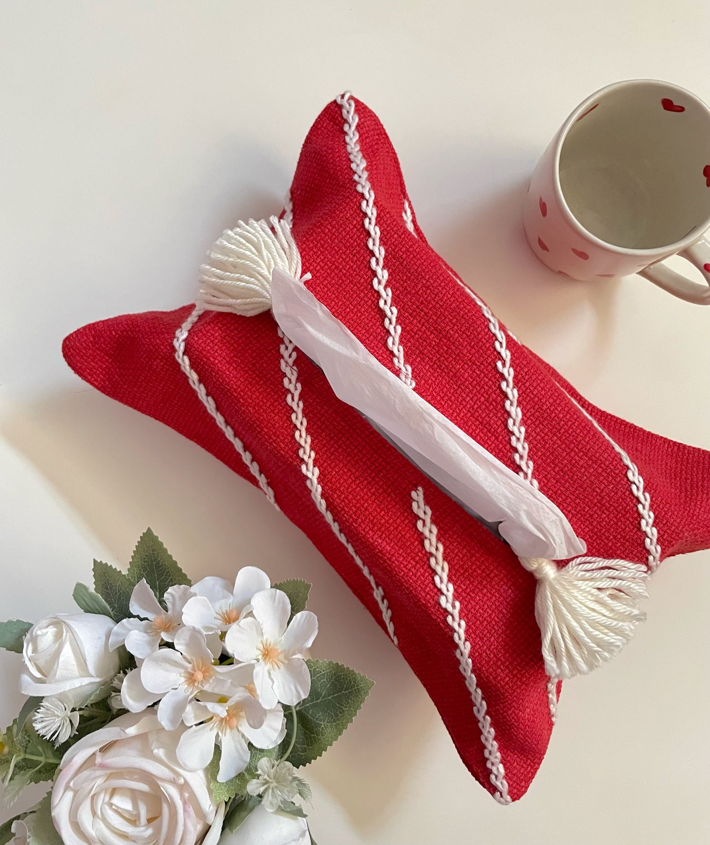 Red Embroidered Tissue Box Cover
