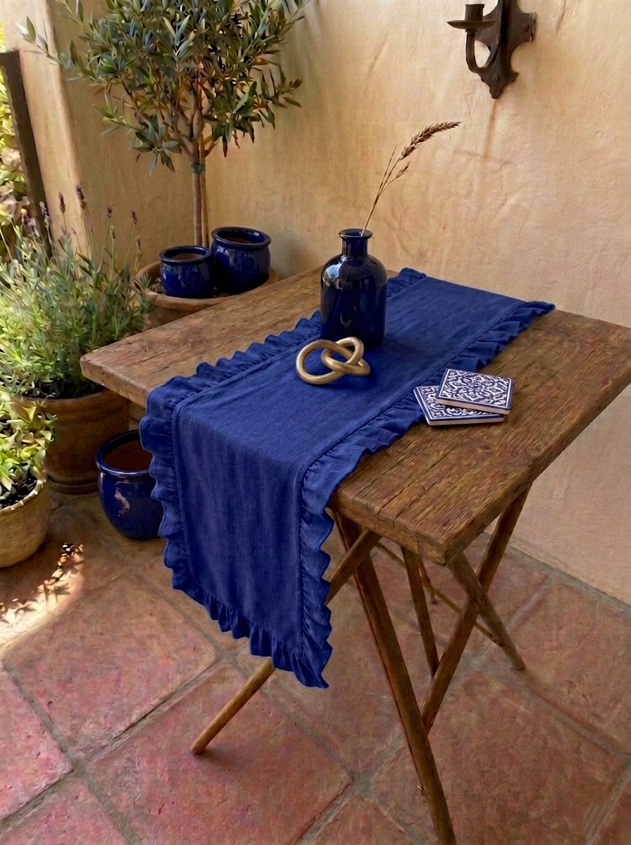 Ruffle Table Runner (Dark Blue)
