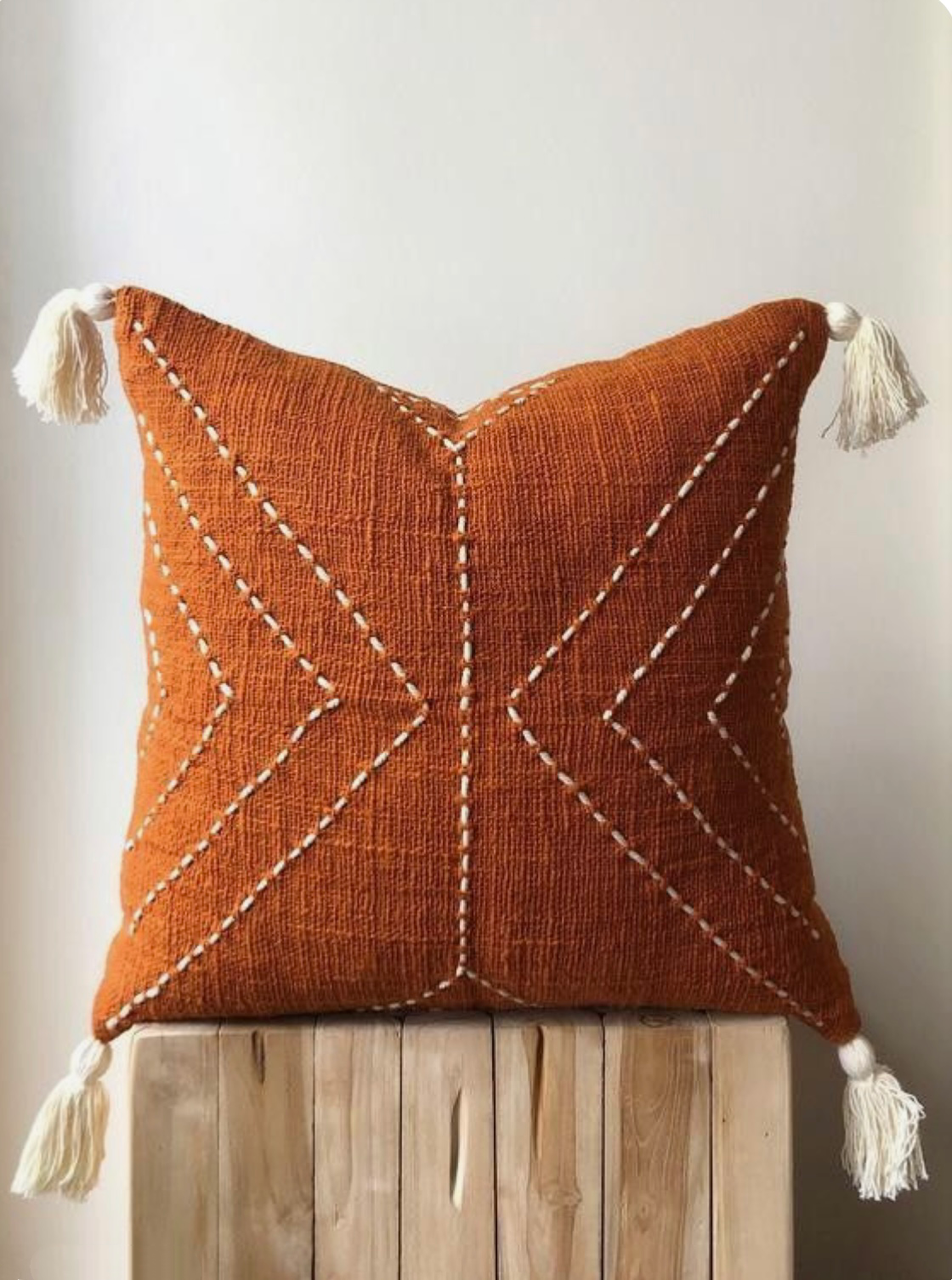 Rust Cushion with White Embroidered X