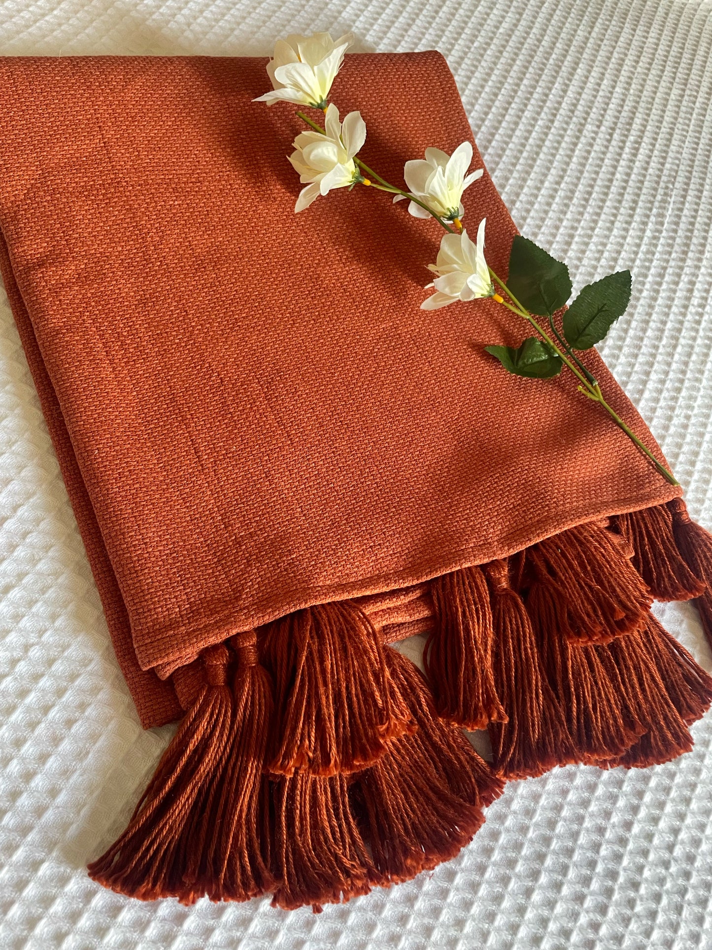 Rust Throw Blanket with Rust Tassels