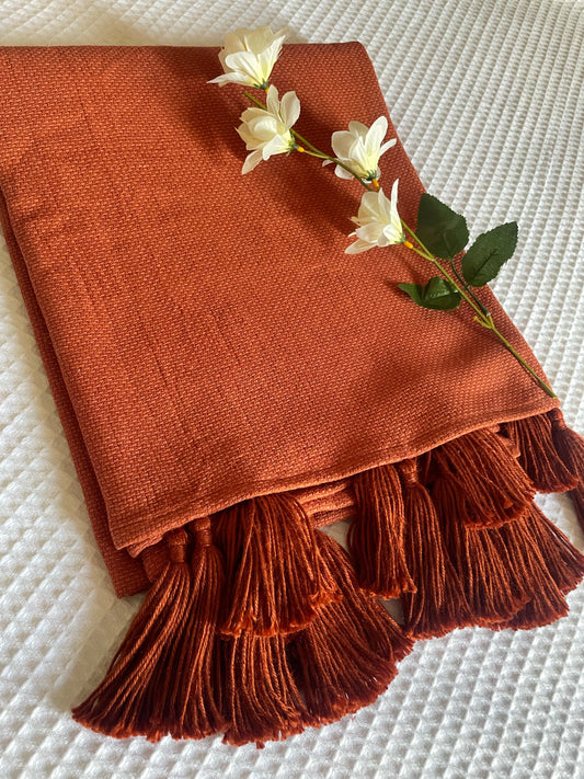 Rust Throw Blanket with Rust Tassels