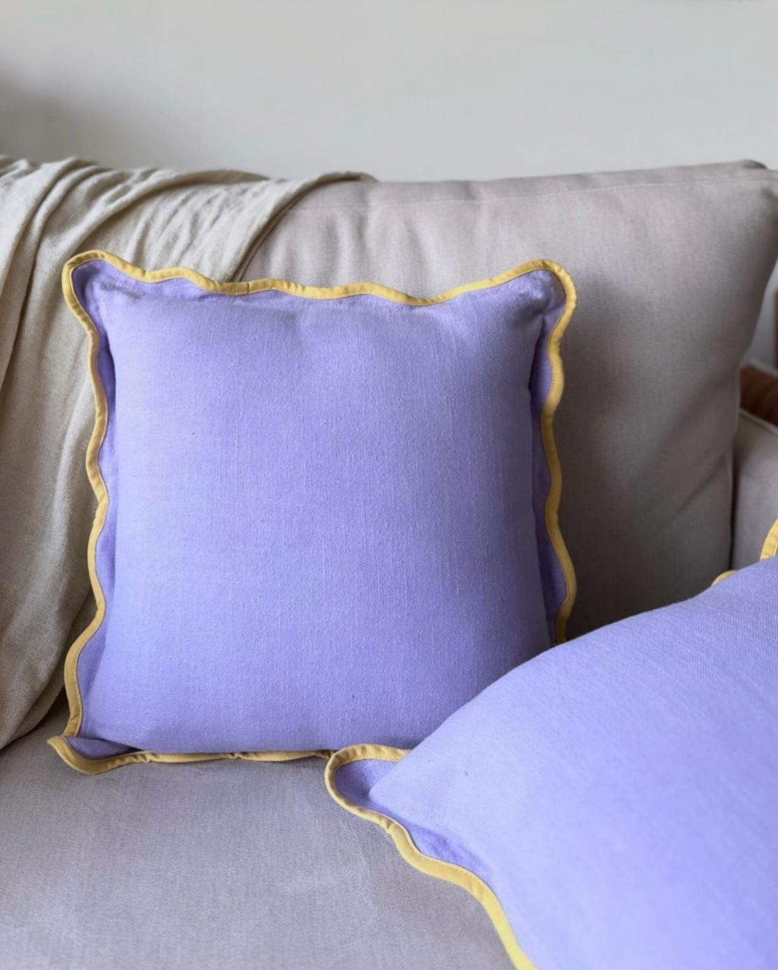 Scalloped Cushion (Purple with Mustard)