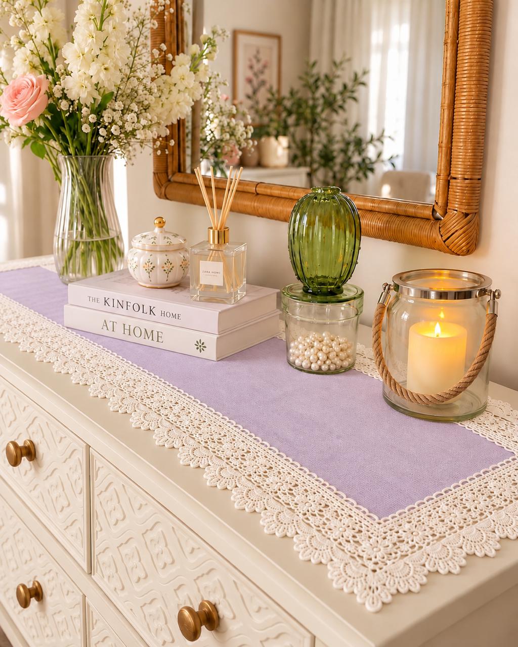 Textured Table Runner (Light Purple with Crochet Lace)