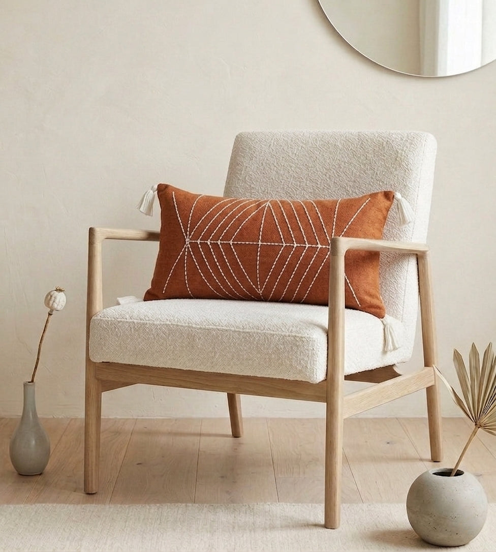 Web Cushion (Rust with White Embroidery) (Copy)