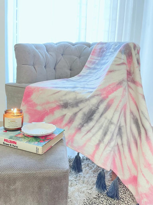 White-Gray-Pink Tie-Dyed Throw Blanket