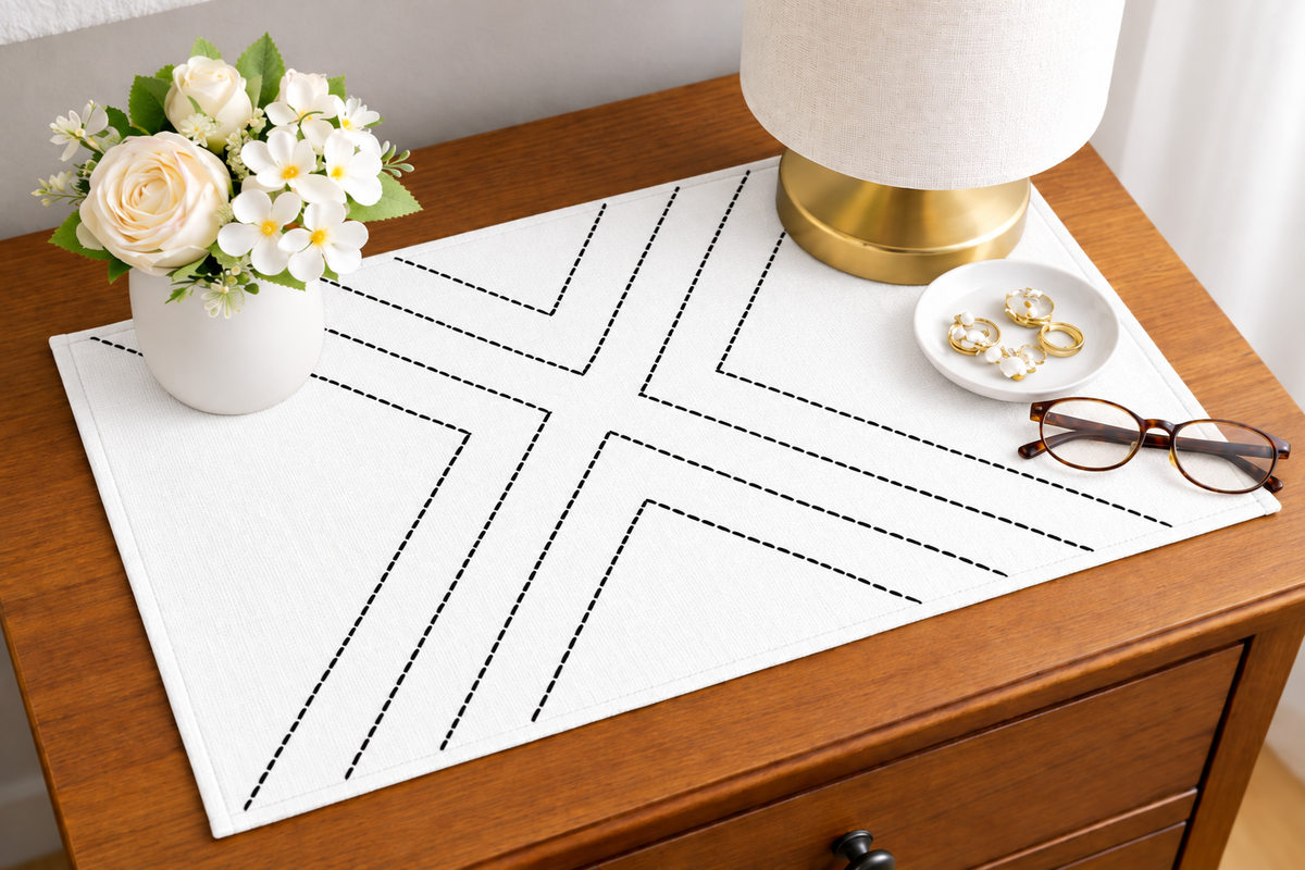 Embroidered Table Mat (White with Black Cross)