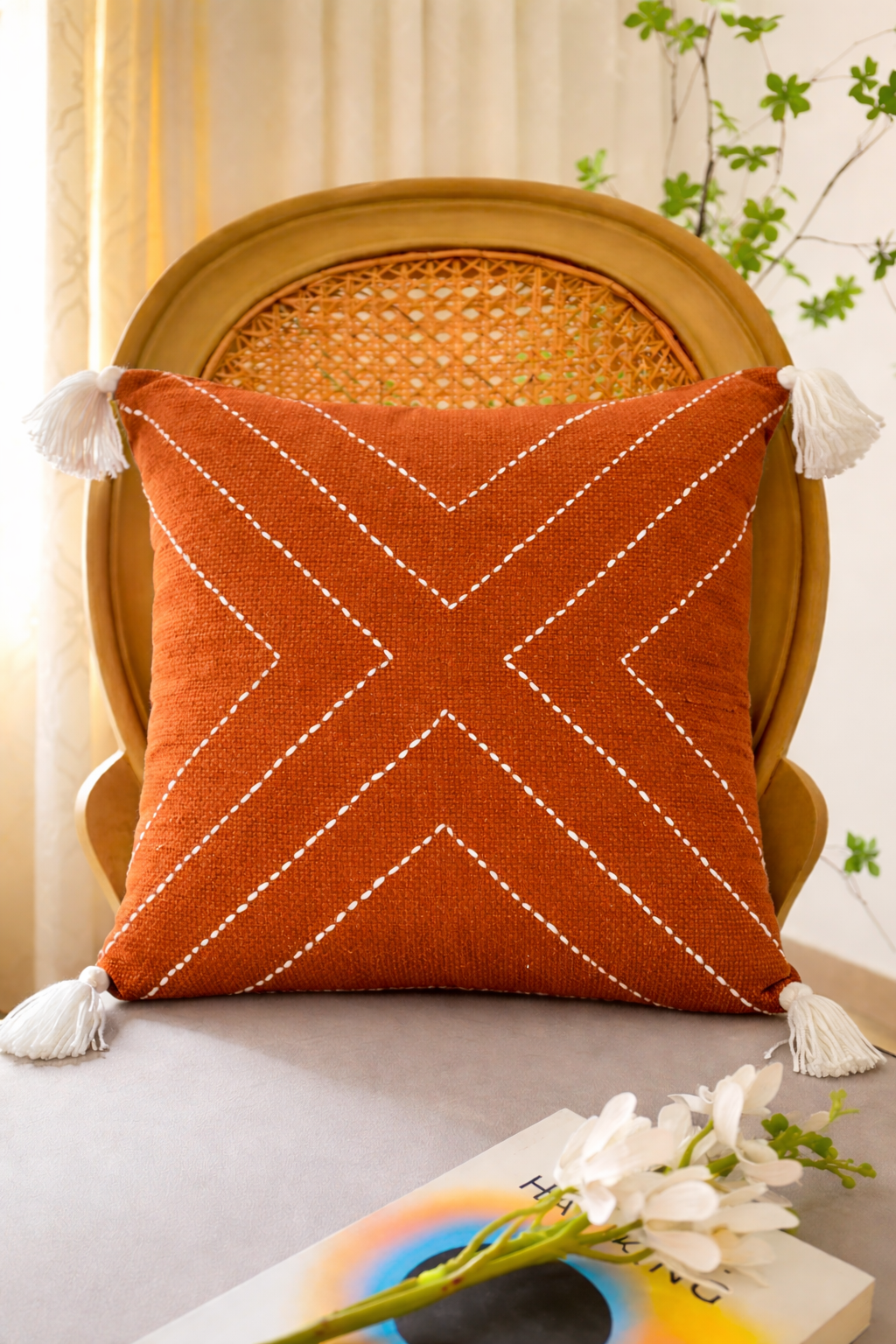 X Cushion (Rust with White Embroidery)