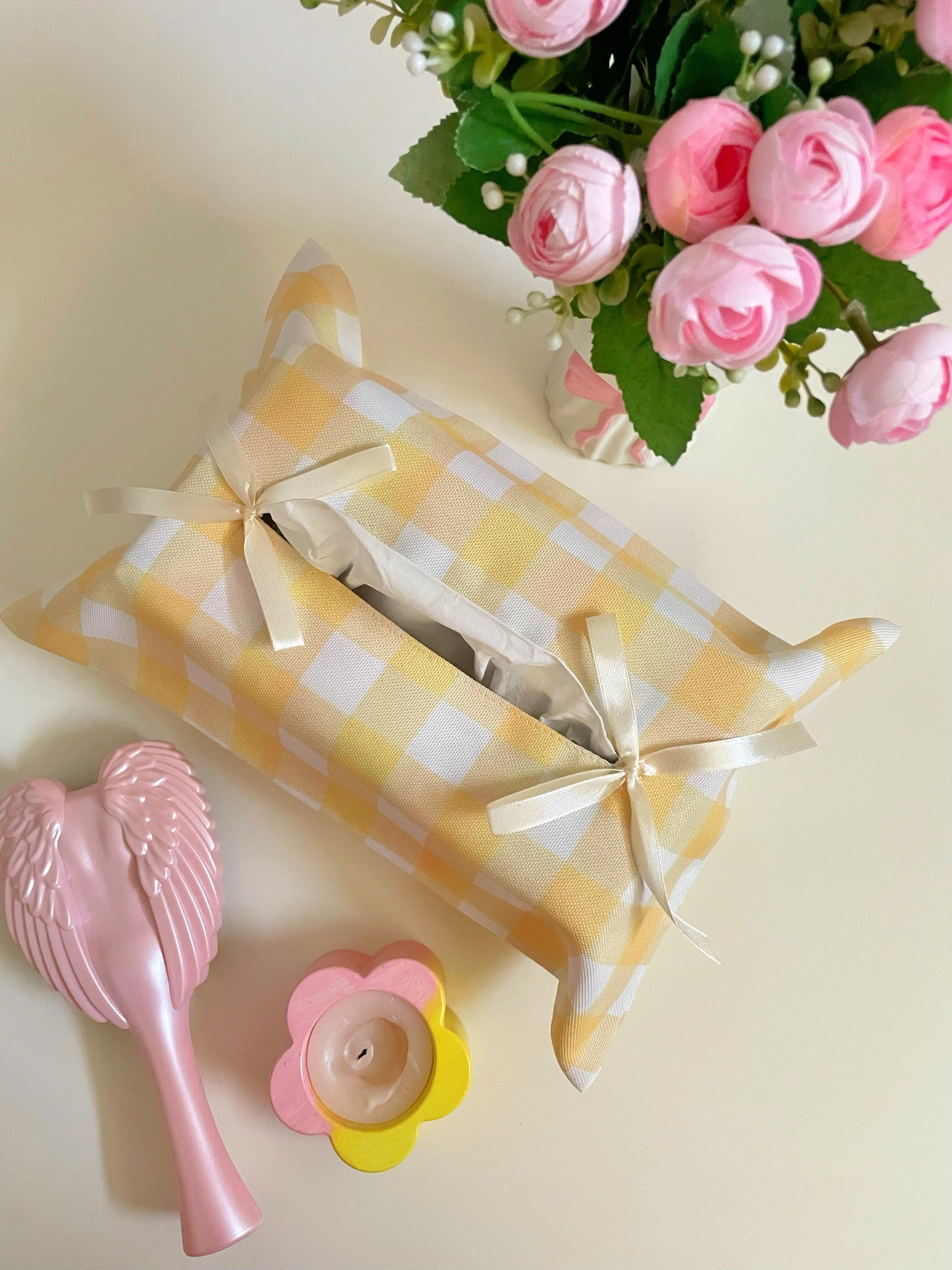 Yellow Gingham Tissue Box Cover